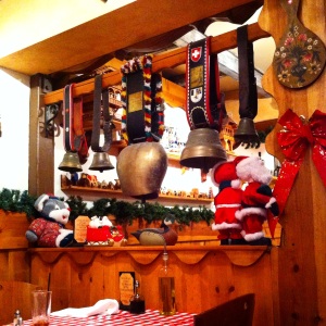 A small portion of the many ornaments hung around the restaurant. According to my friend, these are cow bells. Apparently, there are lots of cows in Switzerland. 